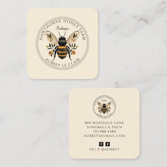 Bee Beekeeper Honey Apiary Business Card (Front/Back)