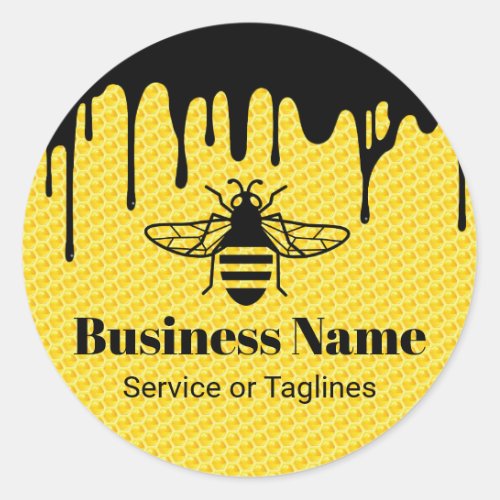 Bee Beekeeping Fresh Honey Apiary Black Drips Classic Round Sticker
