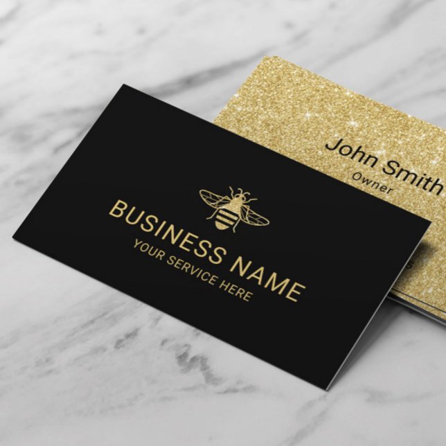 Bee Beekeeping Fresh Honey Apiary Black & Gold Business Card (Creator Uploaded)