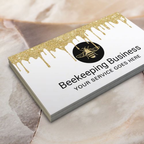 Bee Beekeeping Fresh Honey Apiary Gold Dripping Business Card