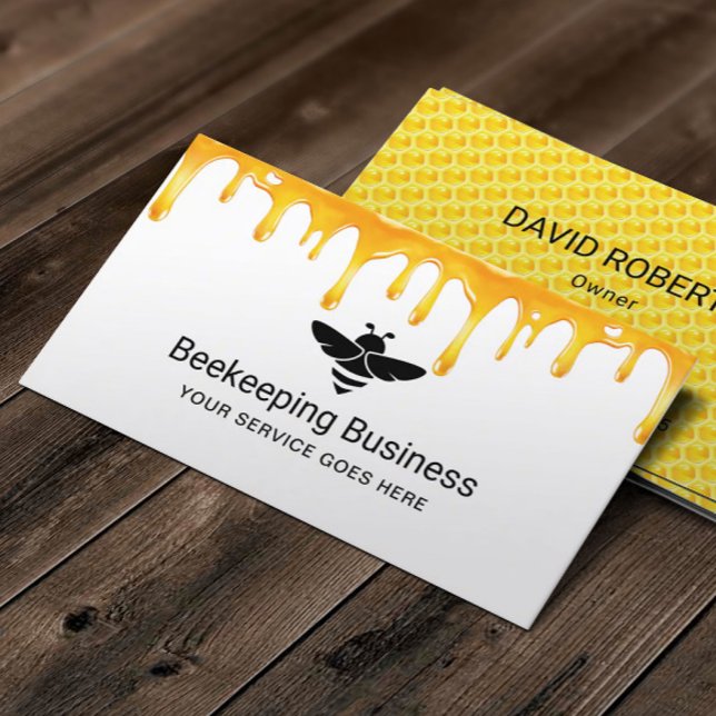 Bee Beekeeping Honey Apiary Gold Drips Farm Business Card (Creator Uploaded)