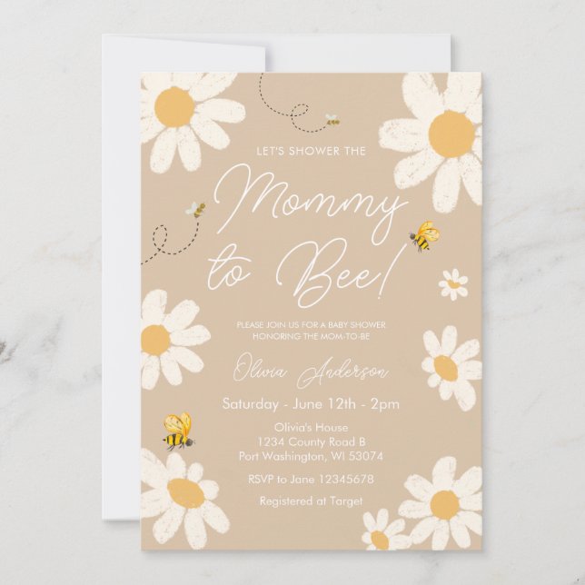 Bee Beige Daisy Retro Mommy to Bee Baby Shower  Invitation (Front)