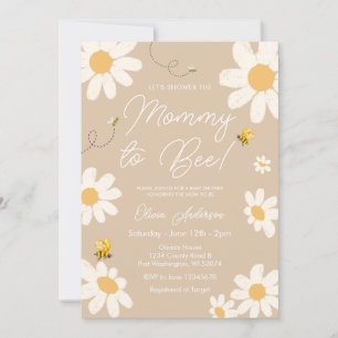 Bee Beige Daisy Retro Mommy to Bee Baby Shower Invitation