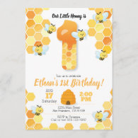 Bee birthday, Bee Invitation for 1st Birthday