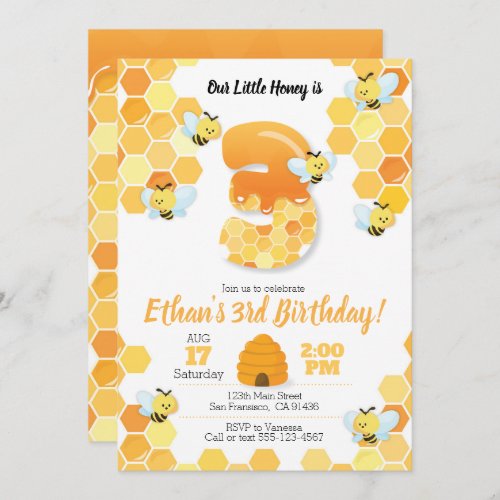 Bee birthday Bee Invitation for 3rd Birthday