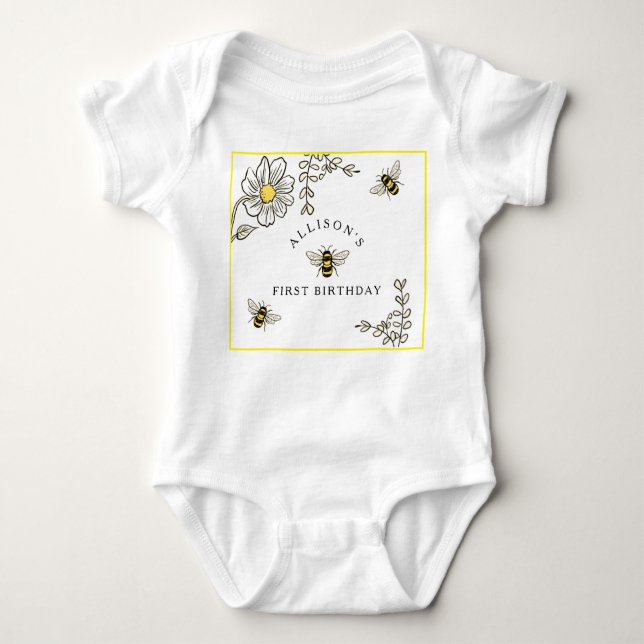 Bee Birthday Bumble Bee Party Baby Bodysuit (Front)