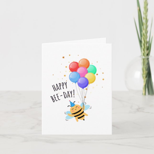 Bee Birthday Card - "Happy Bee-Day!" (Front)