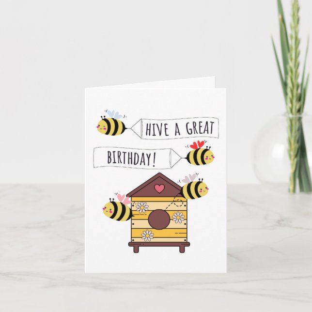 Bee Birthday Card - "Hive a Great Birthday!" (Front)