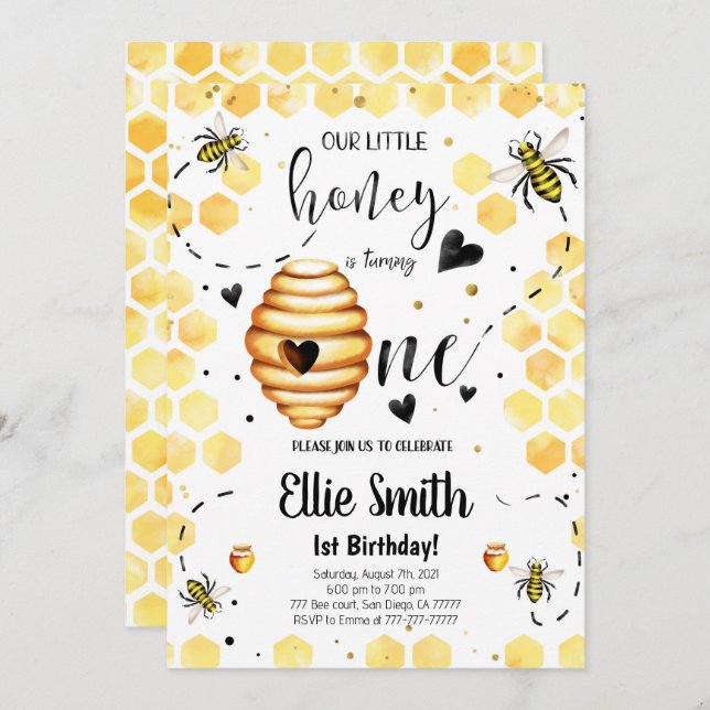Bee Birthday Invitation (Front/Back)