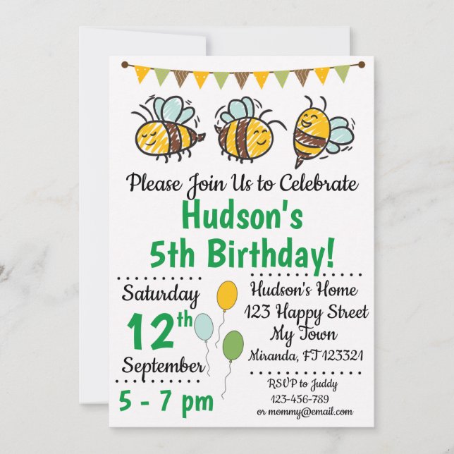Bee Birthday Invitation (Front)