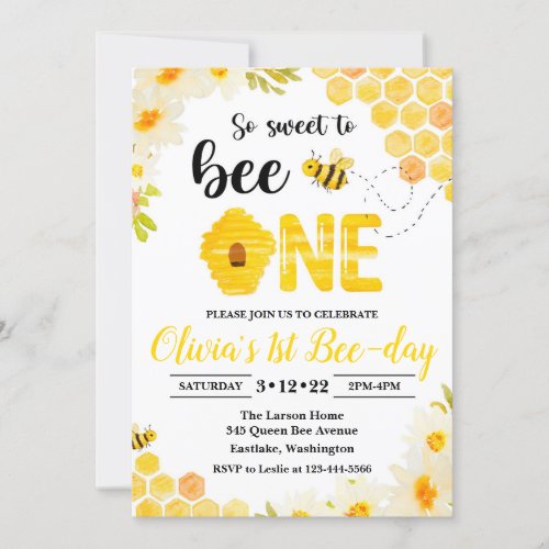 Bee Birthday Invitation Bee 1st Birthday Invite