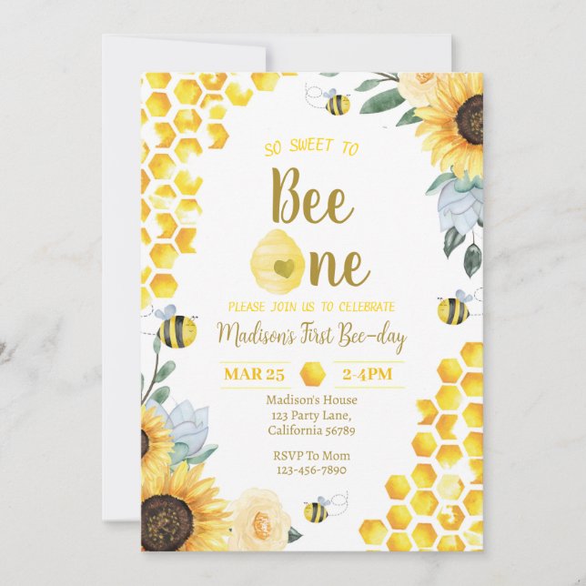 Bee Birthday Invitation First Bee Day Invitation (Front)