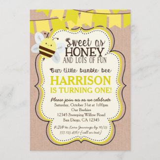 Bee Birthday Invitation for boy or girl