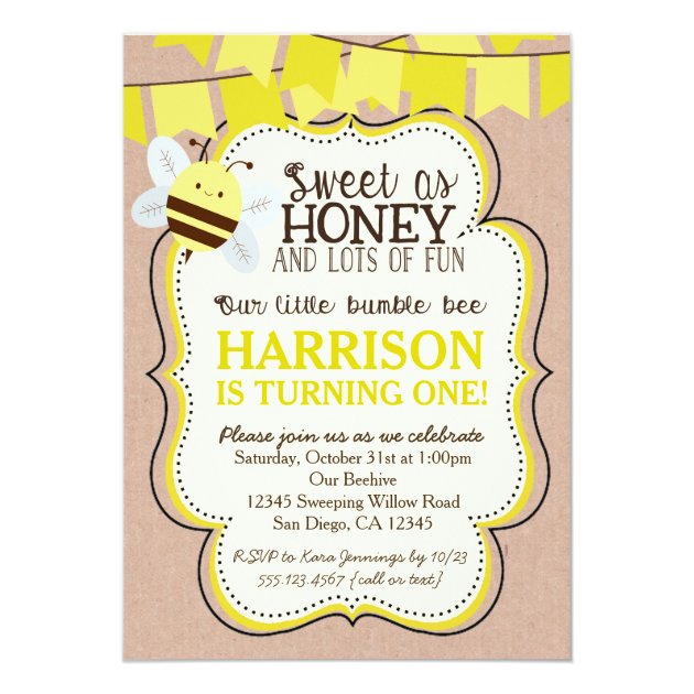 Bee Birthday Invitation For Boy Or Girl