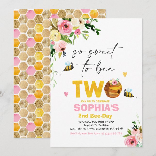 Bee Birthday Invitation Honey Bee Birthday Party (Front/Back)