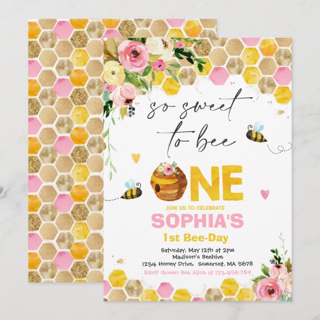 Bee Birthday Invitation Honey Bee Birthday Party (Front/Back)