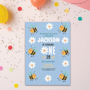 Bee Birthday Invitation Party Daisy Blue Boys