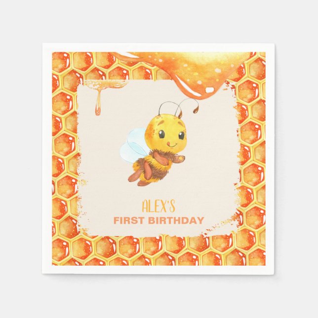 Bee Birthday Napkin - Custom (Front)
