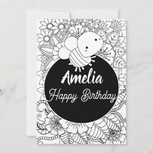 Bee Birthday Party Bugs Insect Floral Coloring Holiday Card