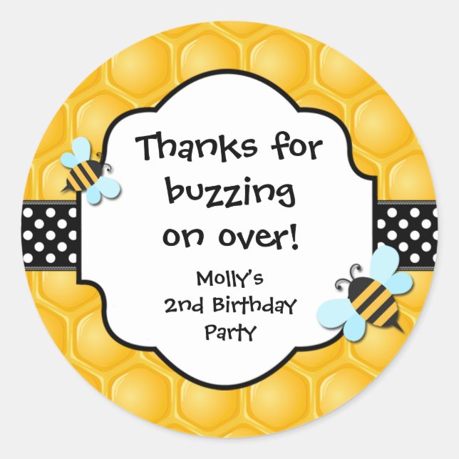 Bee Birthday Party Favor Stickers (Front)