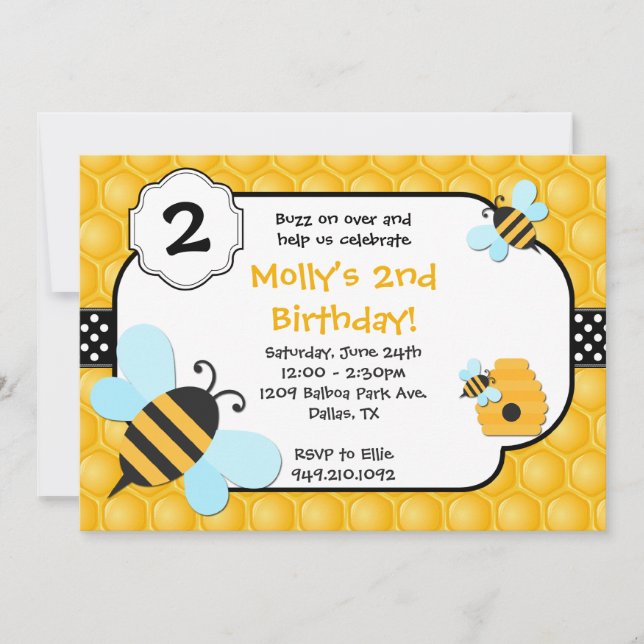 Bee Birthday Party Invitation (Front)