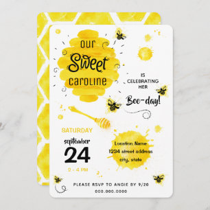 BEE Birthday Party Invitation Honey Bee-day yellow