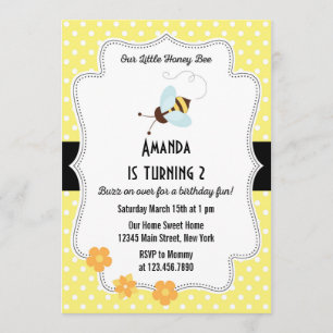 Bee Birthday Party Invitation Yellow