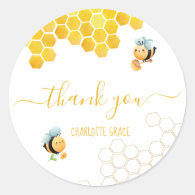 Bee Birthday Party Thank You Classic Round Sticker