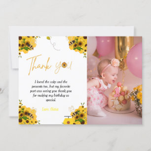 Bee birthday party theme birthday thank you card