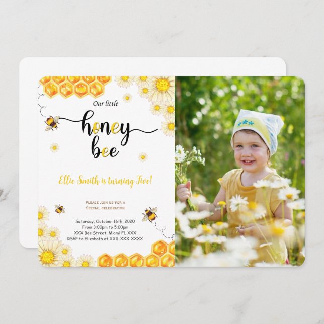 Bee Birthday Photo Invitation (Front/Back)