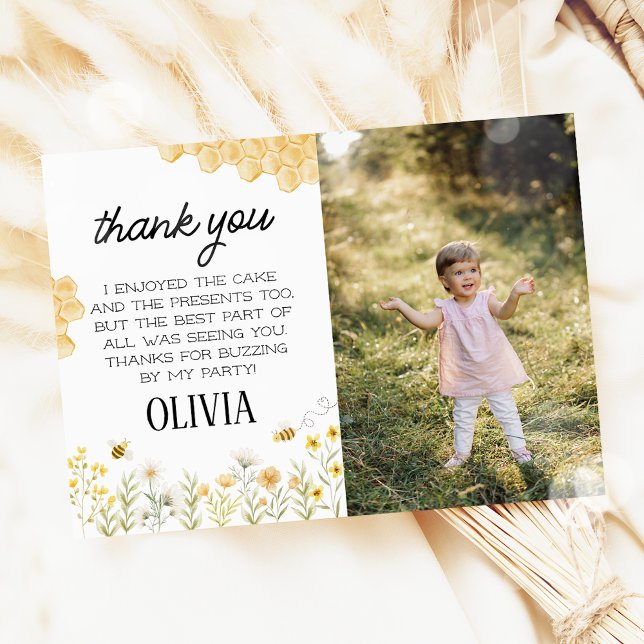 Bee Birthday Photo Thank You Card (Creator Uploaded)