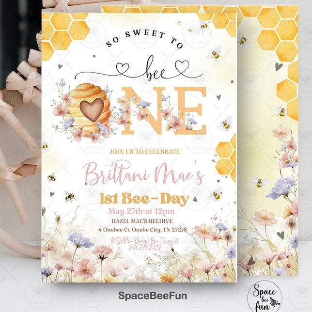 Bee Birthday So Sweet To Bee One Honay  Invitation (bee birthday, first birthday, honey bee party, so sweet to bee one, 1st birthday theme, bumblebee pa)