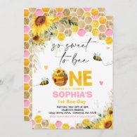 Bee Birthday Sunflower Honey Bee Birthday Party Invitation