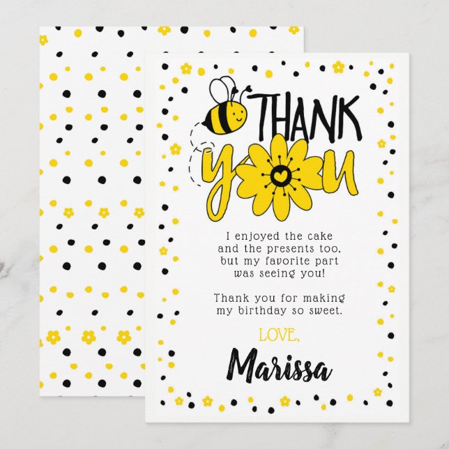 Bee Birthday Thank You Cards (Front/Back)
