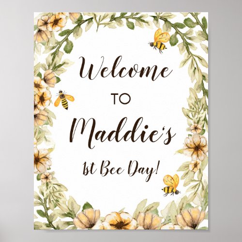 Bee Birthday Welcome Sign 8x10