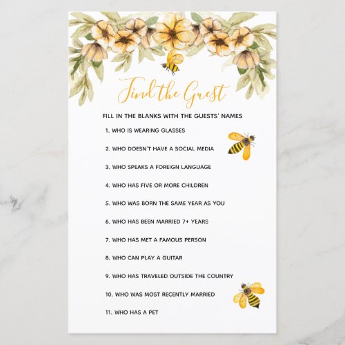 Bee Botanical baby shower Find the Guest game