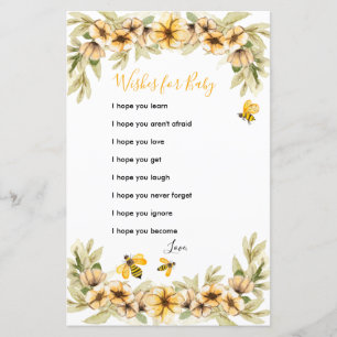 Bee Botanical baby shower Wishes for Baby Card