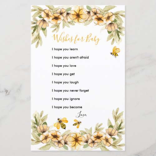 Bee Botanical baby shower Wishes for Baby Card