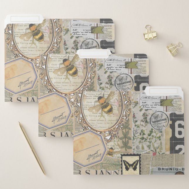 Bee Botanical Vintage Ephemera Decoupage File Folder (Set)