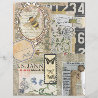 Bee Botanical Vintage Ephemera Scrapbook Paper