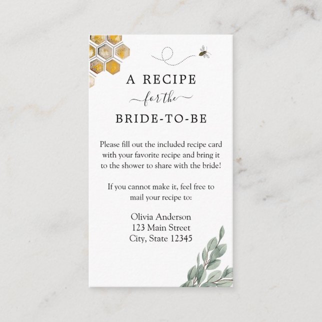 Bee Bridal Recipe Request Enclosure Card (Front)