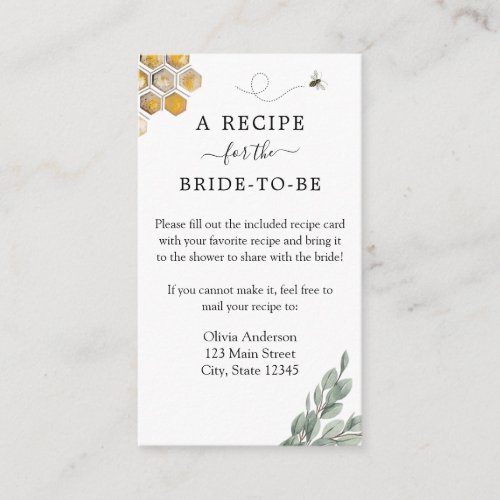 Bee Bridal Recipe Request Enclosure Card
