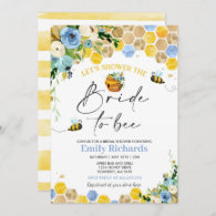 Bee Bridal Shower Blue & Gold Floral Bride To Bee Invitation
