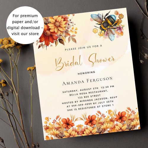 Bee Bridal shower fall floral budget invitation