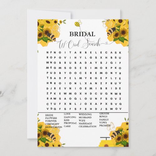 Bee Bridal shower game modern word search game Announcement