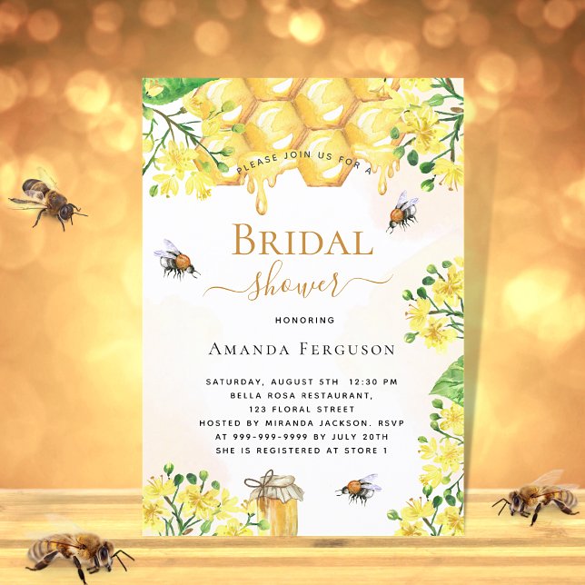 Bee Bridal shower gold yellow florals cute Invitation