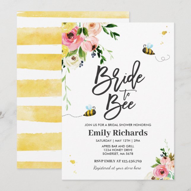 Bee Bridal Shower Invitation Floral Bride To Bee (Front/Back)
