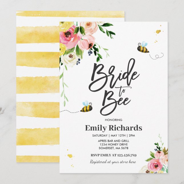 Bee Bridal Shower Invitation Floral Bride To Bee (Front/Back)