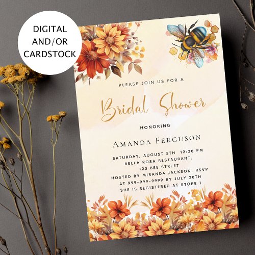 Bee Bridal shower orange fall florals  Invitation