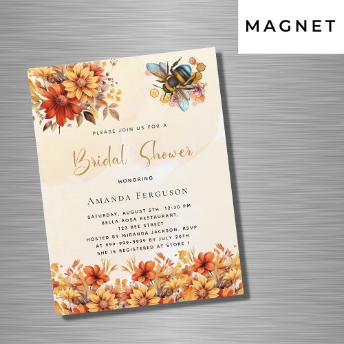 Bee Bridal shower orange fall florals luxury Magnetic Invitation